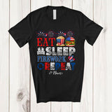 MacnyStore - Personalized Eat Sleep Firework Repeat; Amazing 4th Of July Activities; Custom Name Patriotic T-Shirt