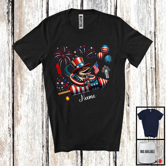 MacnyStore - Personalized Eel Riding Firecracker, Lovely 4th Of July USA Flag Custom Name, Fish Sea Animal T-Shirt