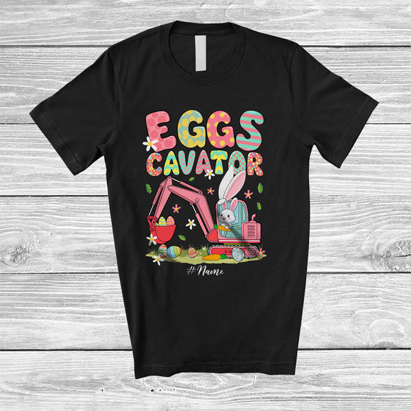 MacnyStore - Personalized Eggs Cavator; Lovely Easter Bunny Eggs Driving Excavator; Custom Name Driver T-Shirt