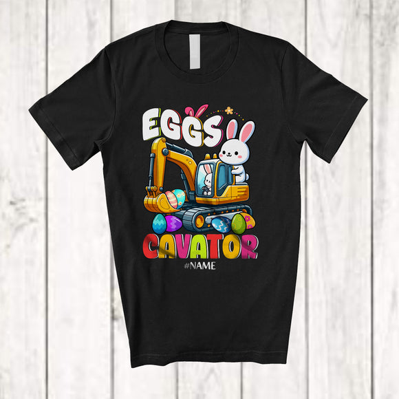 MacnyStore - Personalized EggsCavator; Lovely Easter Custom Name Bunny Excavator Driver; Egg Hunt Family T-Shirt