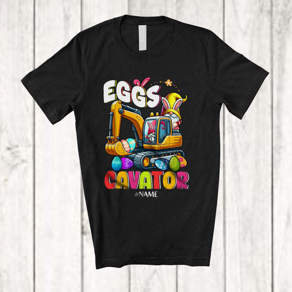 MacnyStore - Personalized EggsCavator; Lovely Easter Custom Name Gnome Excavator Driver; Egg Hunt Family T-Shirt