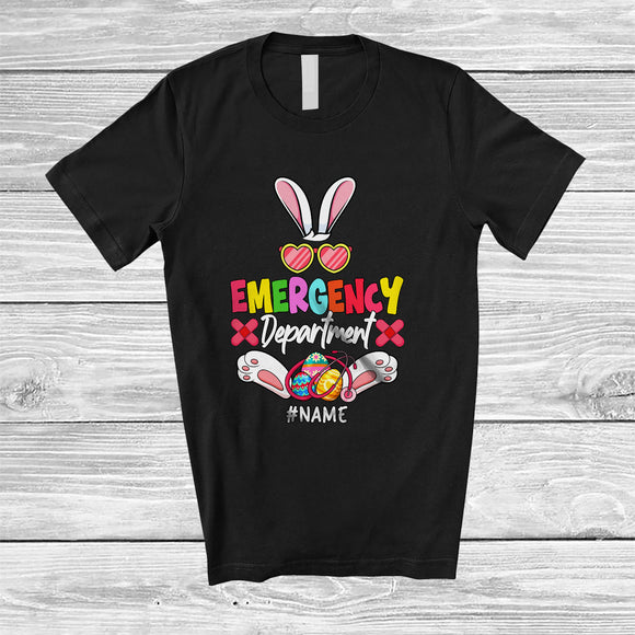 MacnyStore - Personalized Emergency Department Bunny; Adorable Easter Custom Name ER Nurse; Bunny Ears T-Shirt