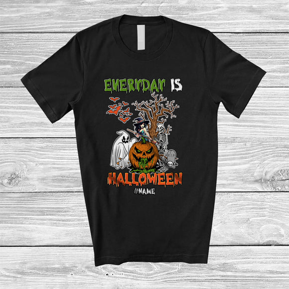 MacnyStore - Personalized Everyday Is Halloween; Horror Custom Name Skeleton Boo Witch; Family T-Shirt