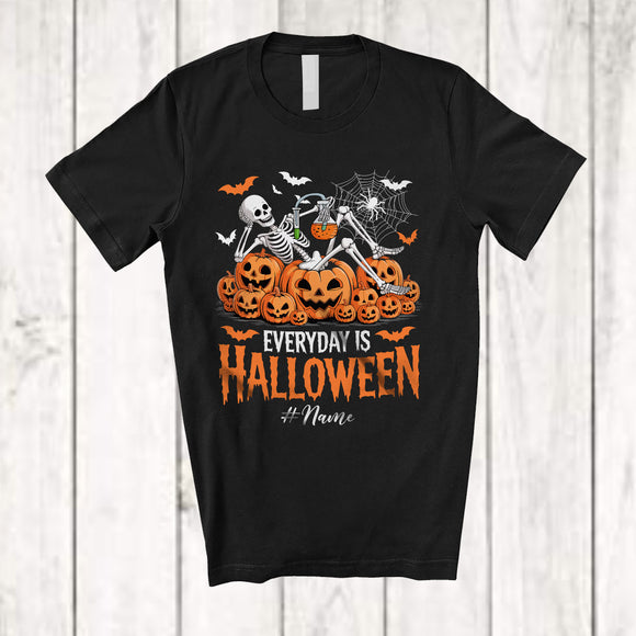 MacnyStore - Personalized Everyday Is Halloween; Scary Custom Name Skeleton Tired Chemist Pumpkins T-Shirt