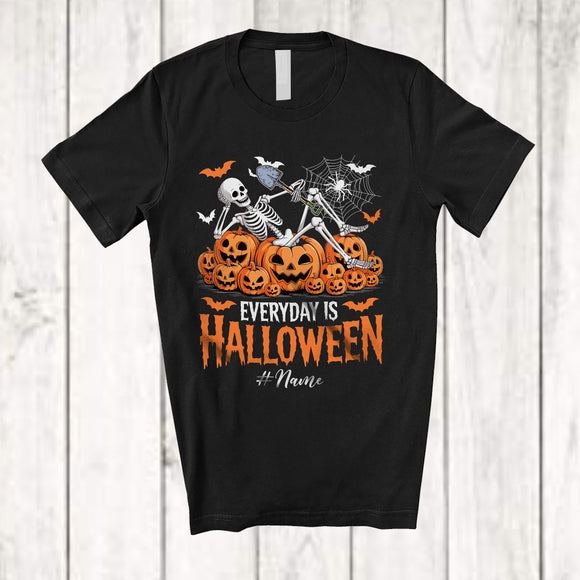 MacnyStore - Personalized Everyday Is Halloween; Scary Custom Name Skeleton Tired Farmer Pumpkins T-Shirt