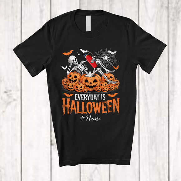MacnyStore - Personalized Everyday Is Halloween; Scary Custom Name Skeleton Tired Firefighter Pumpkins T-Shirt