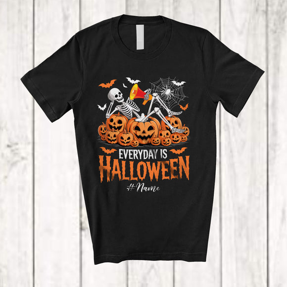 MacnyStore - Personalized Everyday Is Halloween; Scary Custom Name Skeleton Tired Social Worker Pumpkins T-Shirt