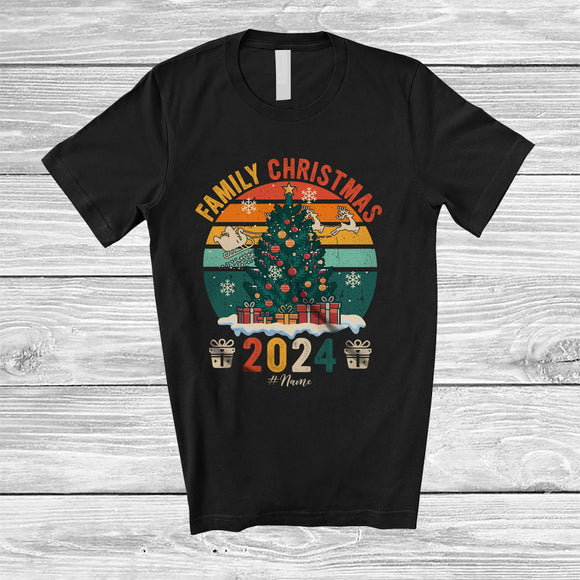 MacnyStore - Personalized Family Christmas 2024; Fantastic X-mas Tree Vintage Retro; Custom Name Family T-Shirt
