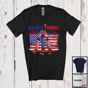 MacnyStore - Personalized Custom Family's Name USA Flag Firecrackers, Proud 4th Of July Patriotic, Fireworks T-Shirt