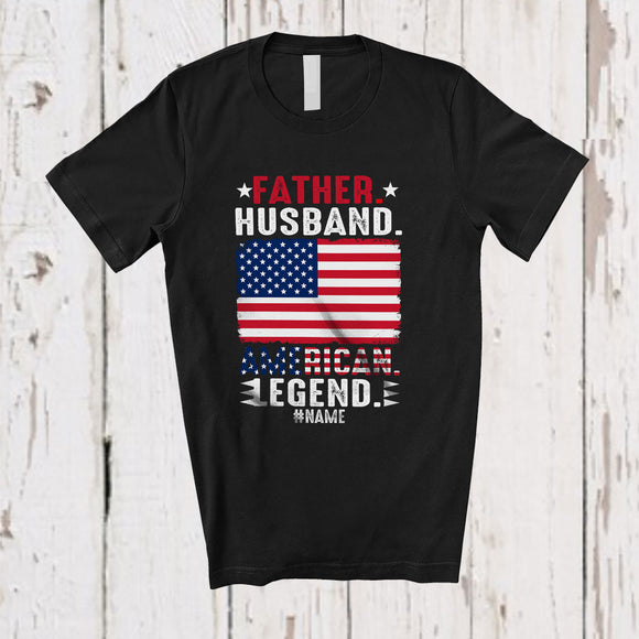 MacnyStore - Personalized Father Husband American Legend; Joyful Father's Day Custom Name America Flag T-Shirt