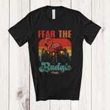 MacnyStore - Personalized Fear The Budgie; Lovely Vintage Retro Custom Name Flamingo Owner; Bird Lover T-Shirt