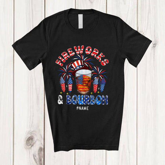 MacnyStore - Personalized Fireworks and Bourbon; Cheerful 4th Of July Custom Name Drinking Drunker Patriotic T-Shirt
