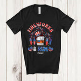 MacnyStore - Personalized Fireworks and Rum; Cheerful 4th Of July Custom Name Drinking Drunker Patriotic T-Shirt