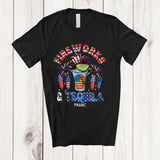 MacnyStore - Personalized Fireworks and Tequila; Cheerful 4th Of July Custom Name Drinking Drunker Patriotic T-Shirt