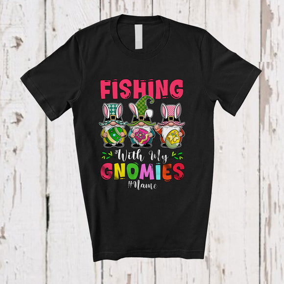 MacnyStore - Personalized Fishing With My Gnomies; Awesome Easter Custom Name Three Bunny Gnomes T-Shirt