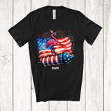 MacnyStore - Personalized Flamingo Riding Firecracker American Flag; Amazing 4th Of July Custom Name Patriotic T-Shirt