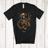 MacnyStore - Personalized Floral Fall Skeleton; Awesome Halloween Custom Name Sunflower Flowers; Family T-Shirt