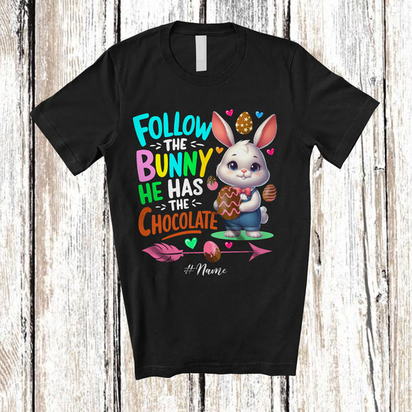 MacnyStore - Personalized Follow The Bunny He Has The Chocolate; Lovely Easter Bunny Custom Name Couple T-Shirt