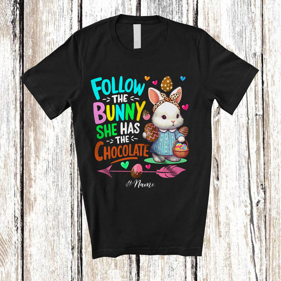 MacnyStore - Personalized Follow The Bunny She Has The Chocolate; Lovely Easter Bunny Custom Name Couple T-Shirt
