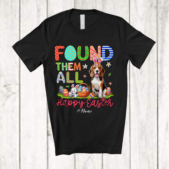 MacnyStore - Personalized Found Them All; Happy Easter Custom Name Bunny Beagle With Eggs Basket T-Shirt