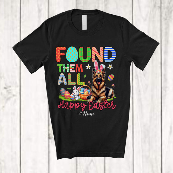 MacnyStore - Personalized Found Them All; Happy Easter Custom Name Bunny German Shepherd With Eggs Basket T-Shirt