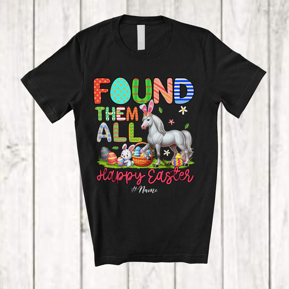 MacnyStore - Personalized Found Them All; Happy Easter Custom Name Bunny Horse With Eggs Basket; Farmer T-Shirt