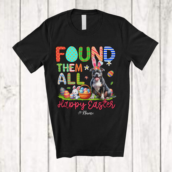 MacnyStore - Personalized Found Them All; Happy Easter Custom Name Bunny Pit Bull With Eggs Basket T-Shirt