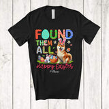 MacnyStore - Personalized Found Them All; Happy Easter Custom Name Bunny Shiba Inu With Eggs Basket T-Shirt
