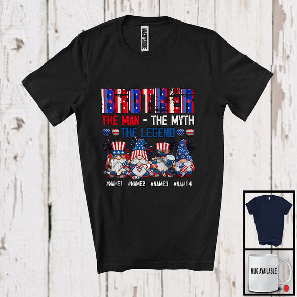 MacnyStore - Personalized Four Gnomes Custom Name Brother Myth Legend, Proud 4th Of July Patriotic, Family T-Shirt