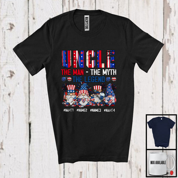 MacnyStore - Personalized Four Gnomes Custom Name Uncle Myth Legend, Proud 4th Of July Patriotic, Family T-Shirt