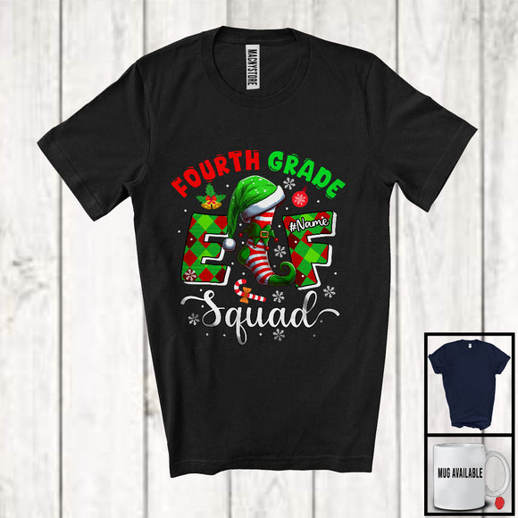 MacnyStore - Personalized Fourth Grade Elf Squad; Merry Christmas Custom Name Teacher Students; X-mas T-Shirt