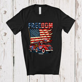 MacnyStore - Personalized Freedom; Awesome 4th Of July American Flag Custom Name Fire Truck; Patriotic T-Shirt