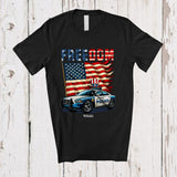 MacnyStore - Personalized Freedom; Awesome 4th Of July American Flag Custom Name Police Car; Patriotic T-Shirt