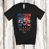 MacnyStore - Personalized Freedom; Fantastic 4th of July Three US Flag Sheep; Custom Name Farmer Patriotic T-Shirt