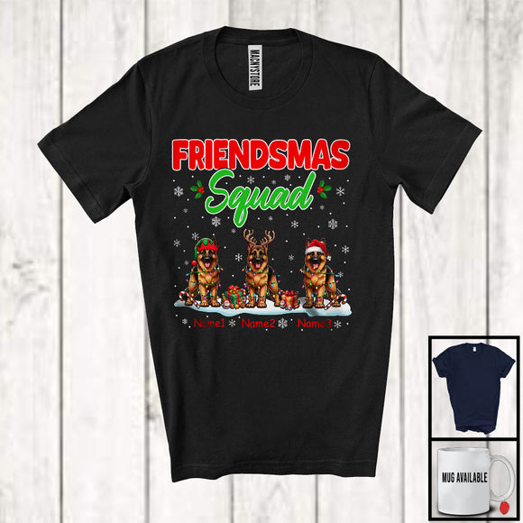 MacnyStore - Personalized Friendsmas Squad; Awesome Christmas Lights Custom Name Three German Shepherd T-Shirt