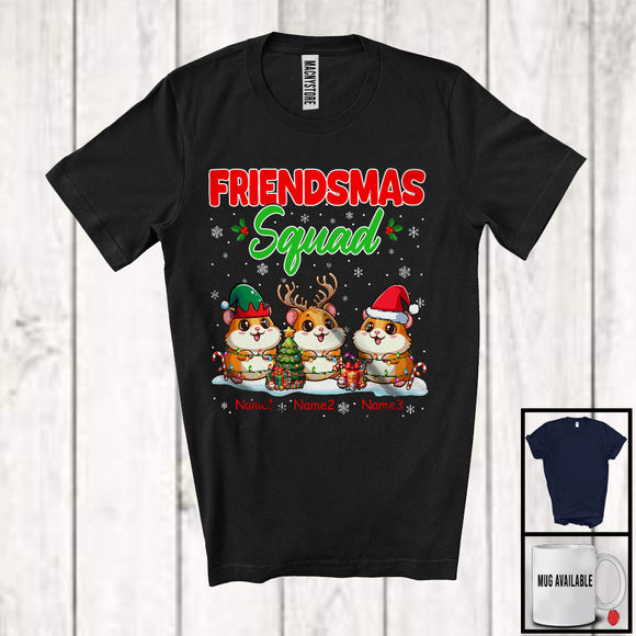 MacnyStore - Personalized Friendsmas Squad; Awesome Christmas Lights Custom Name Three Hamster T-Shirt