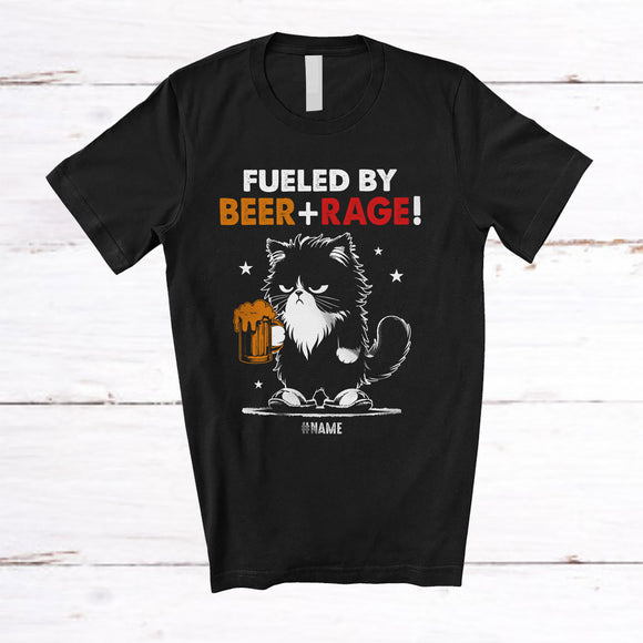 MacnyStore - Personalized Fueled By Beer Rage; Humorous Custom Name Cat Owner Drinking; Family Group T-Shirt