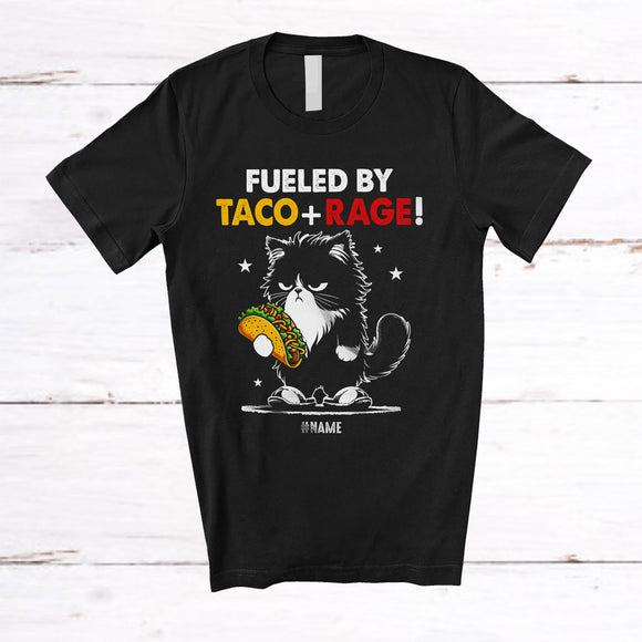 MacnyStore - Personalized Fueled By Taco Rage; Humorous Custom Name Cat Owner Food; Family Group T-Shirt