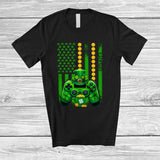 MacnyStore - Personalized Game Controller Shamrocks US Flag; Awesome St. Patrick's Day Custom Name Gamer T-Shirt