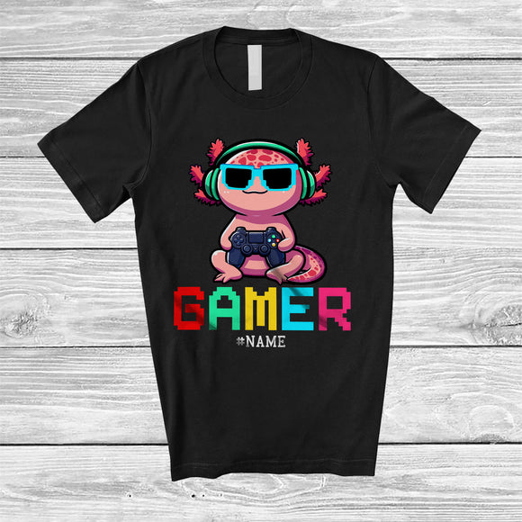 MacnyStore - Personalized Gamer; Adorable Easter Custom Name Axolotl Playing Game Gaming; Eggs Hunt T-Shirt