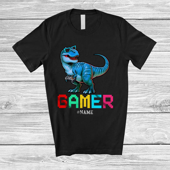 MacnyStore - Personalized Gamer; Adorable Easter Custom Name T-Rex Playing Game Gaming; Eggs Hunt T-Shirt