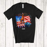 MacnyStore - Personalized Giraffe Riding Firecracker American Flag; Amazing 4th Of July Custom Name Patriotic T-Shirt