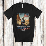 MacnyStore - Personalized Girl Who Loves America; Proud 4th Of July Custom Name Western Cowgirl; Patriotic T-Shirt
