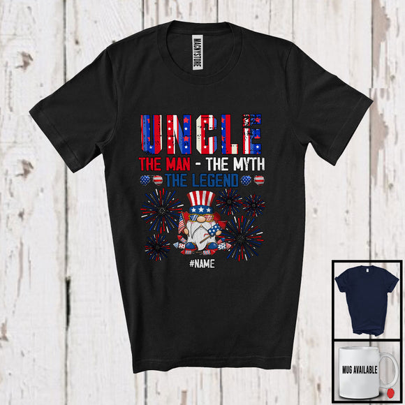 MacnyStore - Personalized Gnome Custom Name Uncle Myth Legend, Proud 4th Of July USA Patriotic, Family T-Shirt