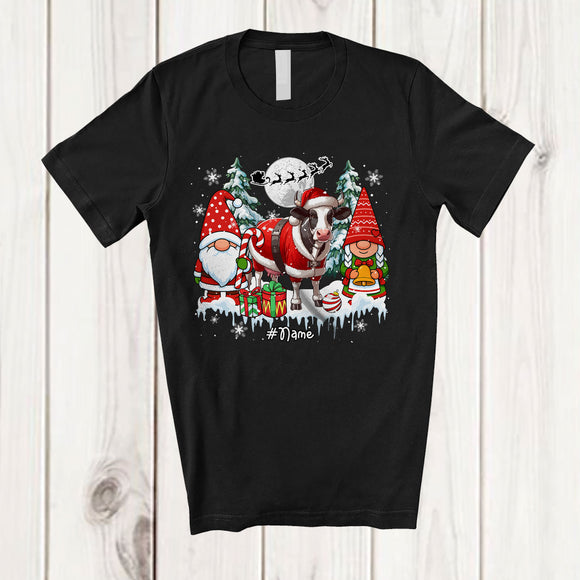 MacnyStore - Personalized Gnomes And Santa Cow; Lovely Christmas Tree Winter; Custom Name Farmer Farm T-Shirt
