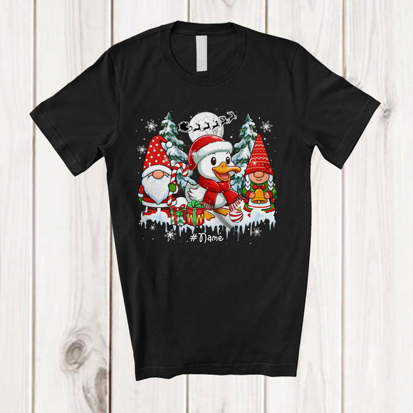 MacnyStore - Personalized Gnomes And Santa Duck; Lovely Christmas Tree Winter; Custom Name Farmer Farm T-Shirt