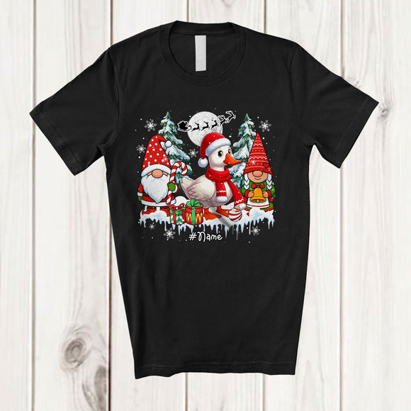 MacnyStore - Personalized Gnomes And Santa Goose; Lovely Christmas Tree Winter; Custom Name Farmer Farm T-Shirt