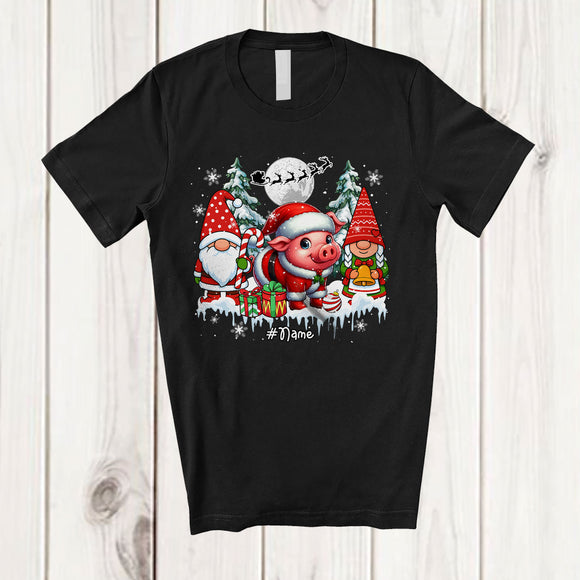 MacnyStore - Personalized Gnomes And Santa Pig; Lovely Christmas Tree Winter; Custom Name Farmer Farm T-Shirt