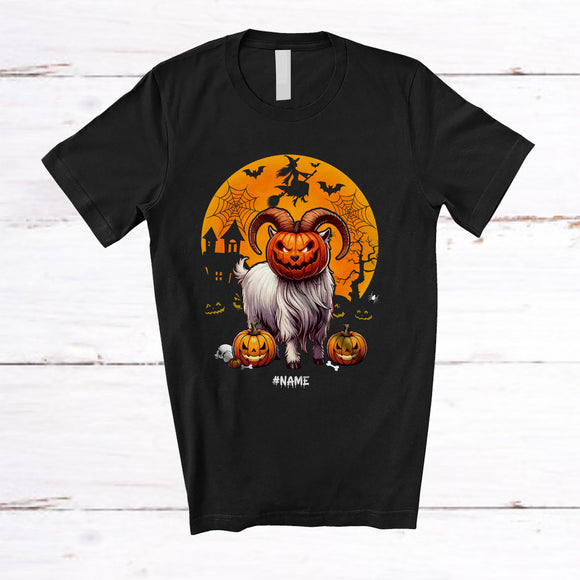 MacnyStore - Personalized Goat Pumpkin Cosplay; Scary Halloween Moon Custom Name Goat Farmer T-Shirt