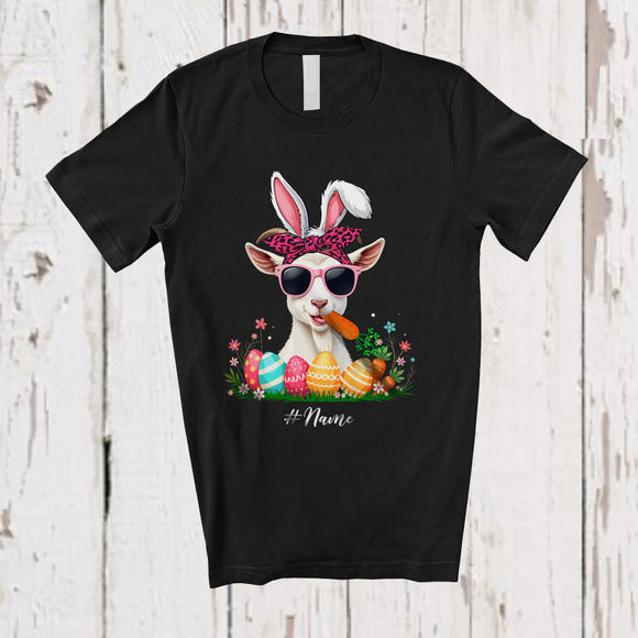 MacnyStore - Personalized Goat Sunglasses Eating Carrot; Lovely Easter Custom Name Farmer; Farm Eggs Hunt T-Shirt